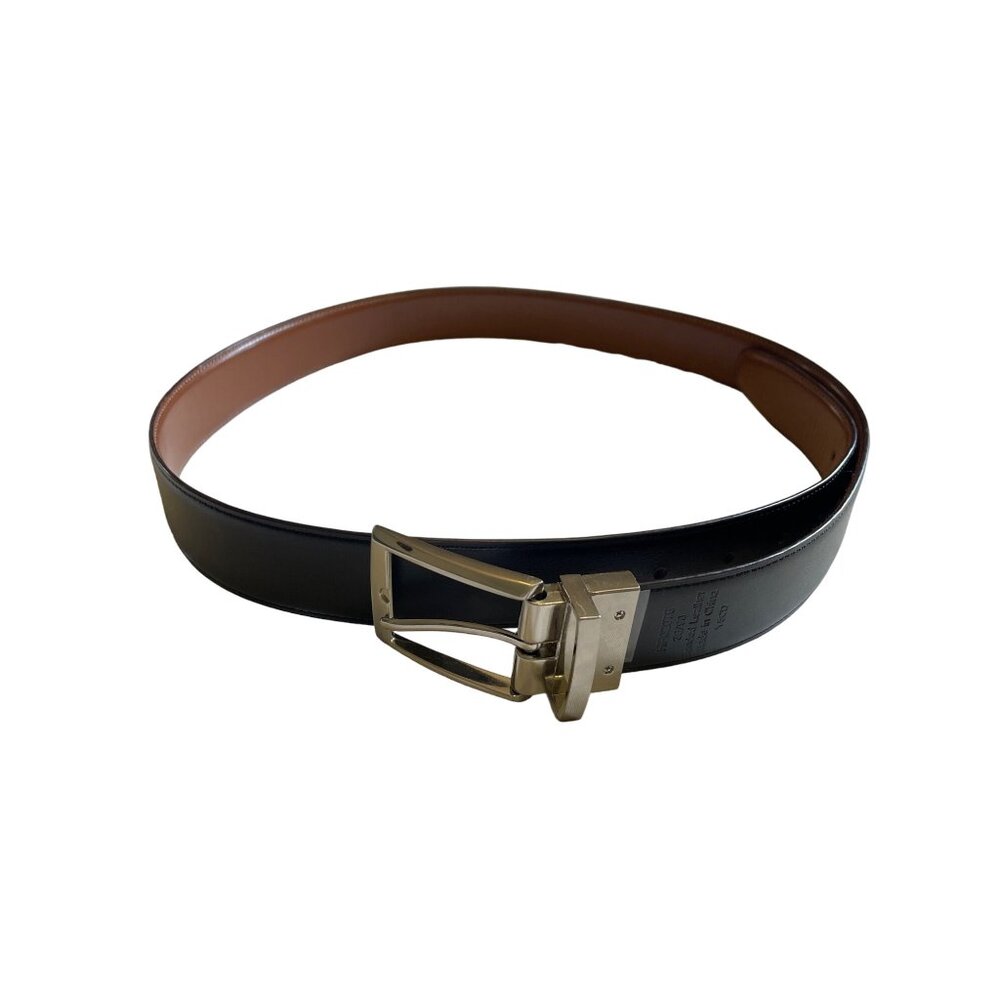 Mens Leather Dress Belt Perry Ellis Size 38 Reversible Black Side Out u